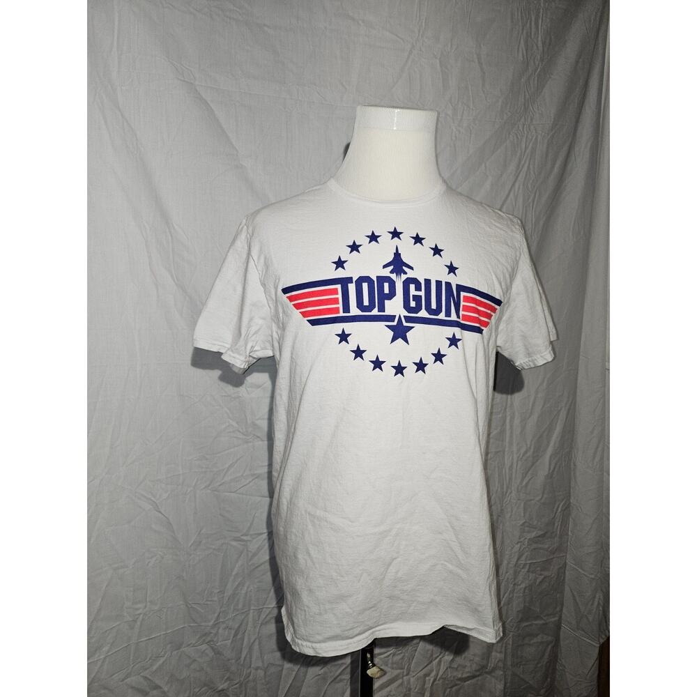Vintage White Top Gun Men's T-shirt Size Large